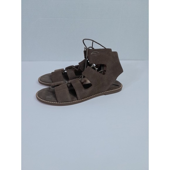 Sole Society Shoes - Sole Society Womens Cady Gladiator Sandals Taupe Suede Flat Heel Lace Up Sz 6.5